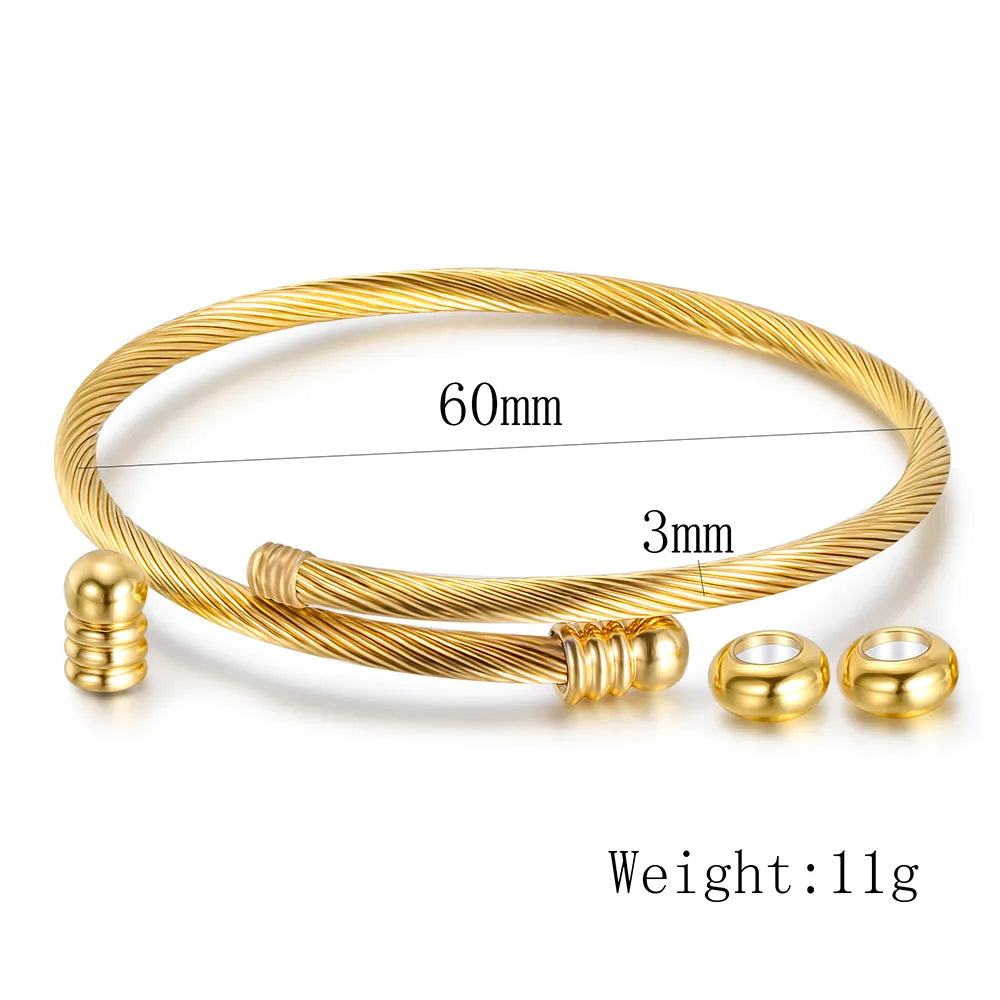 Unisex Elastic Cable Wire Bangle Stainless Steel Bracelet Screw With Removable End Plug Twisted Cuff Charm Beads Fit DIY Jewelry