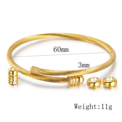 Unisex Elastic Cable Wire Bangle Stainless Steel Bracelet Screw With Removable End Plug Twisted Cuff Charm Beads Fit DIY Jewelry