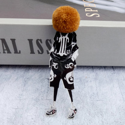 Fashion Brooch Pins for Woman Brooches Girls Face Cartoon Models Acrylic Brooches Kawaii Pompom Clothing Jewelry Accessories