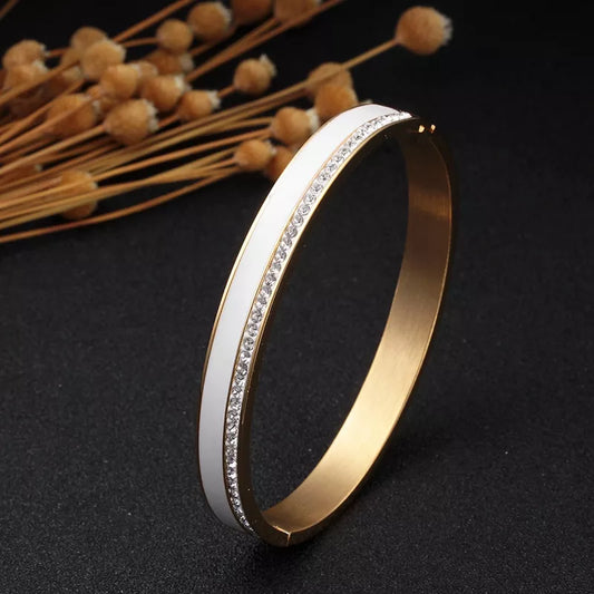 Beauty Stainless Steel Ceramic Resin Women Bracelets Luxury Ladies Crystal Charm Cuff Bangles Wedding Jewelry