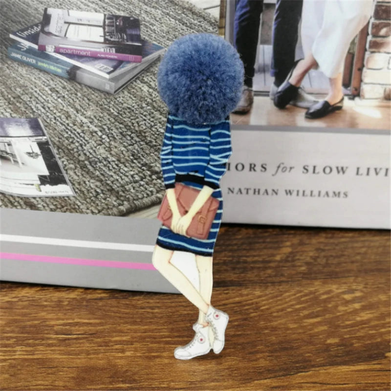 Fashion Brooch Pins for Woman Brooches Girls Face Cartoon Models Acrylic Brooches Kawaii Pompom Clothing Jewelry Accessories