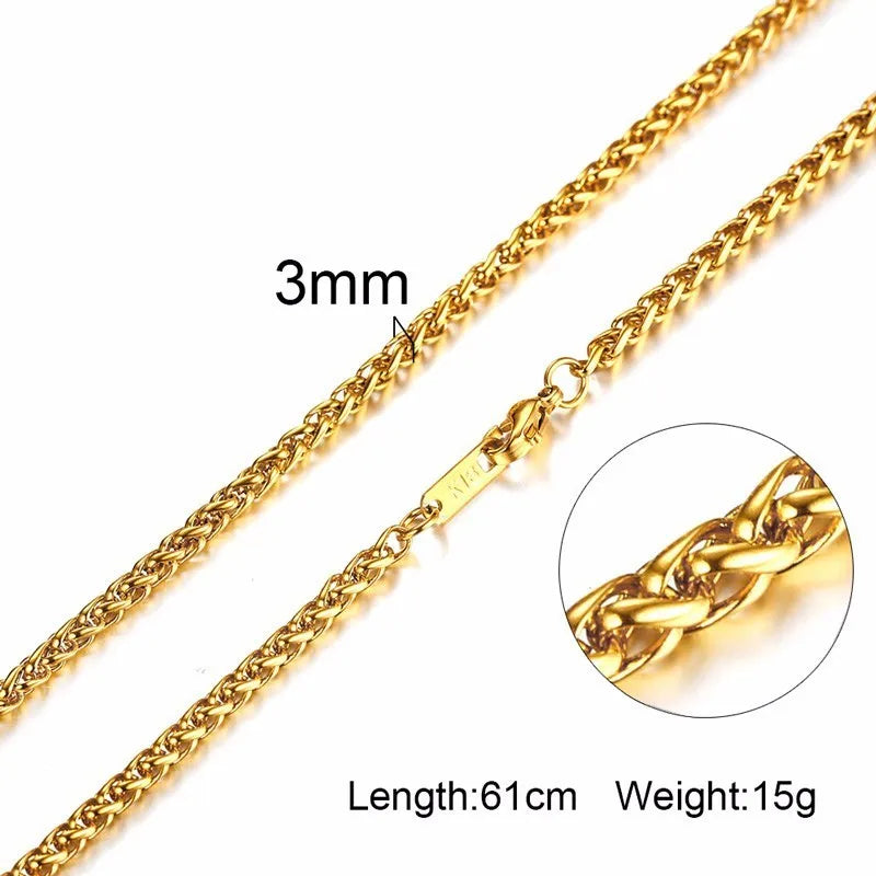 3-6mm Men Necklace Snake Chain Miami Cuba Link With Round Box and Wheat Chains Stainless Steel Choker Jewelry 24-27in