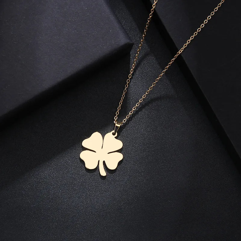 DOTIFI Stainless Steel Necklace for Women Man Lover's Clover Gold Color Pendant Necklace Engagement Jewelry