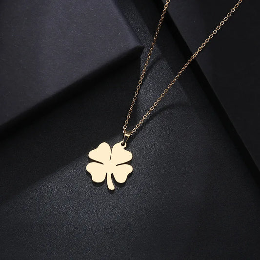 DOTIFI Stainless Steel Necklace for Women Man Lover's Clover Gold Color Pendant Necklace Engagement Jewelry