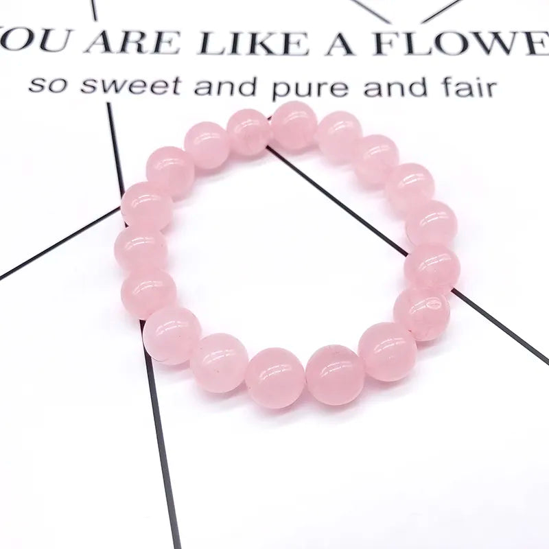 Pink Rose Powder Crystal Quartz Natural Stone Streche Bracelet Elastic Cord Pulserase Jewelry Beads Lovers Woman