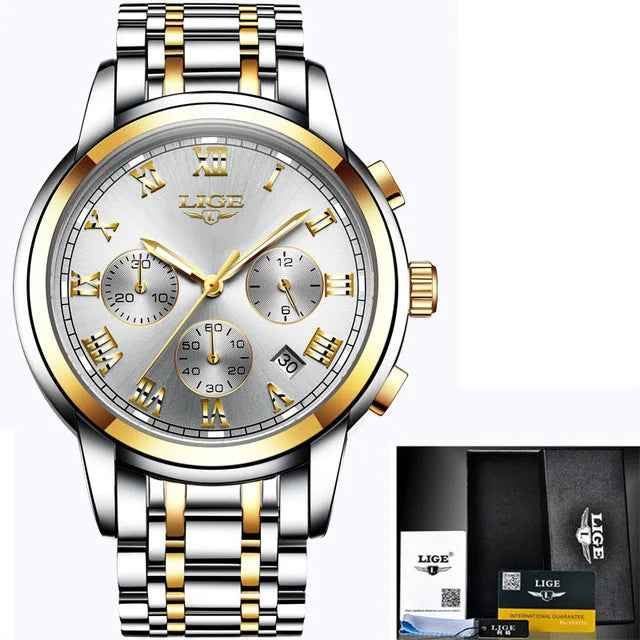 2023 Men Watch Luxury Top Brand LIGE Sport Chronograph Watches Mens Waterproof Full Steel Quartz Clock Watches Relogio Masculino