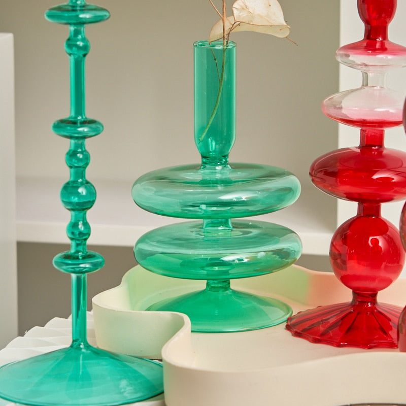 Red Glass Candle Holders Taper Candle Stand Christmas Candle Holder Candlestick Holder Christmas Decor Green Glass