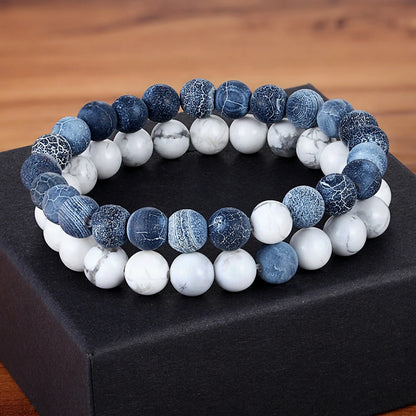 XQNI 2pcs/Set Style Couples Distance Bracelet Natural Stone Yoga Beaded Bracelet for Men Women Friend Charm Strand Jewelry