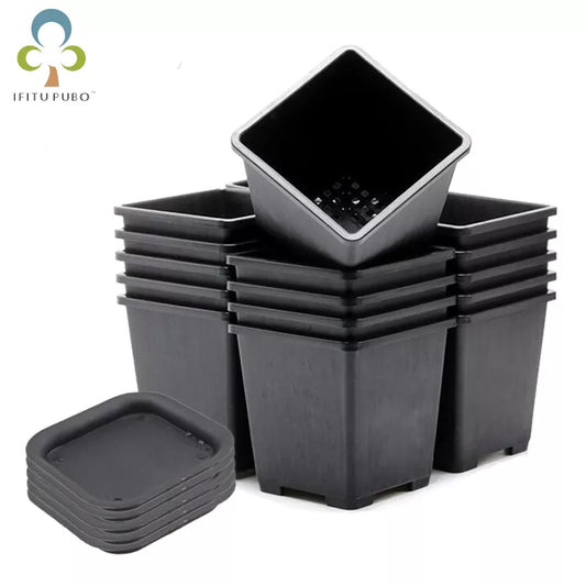 10pcs/Lot 7*7*8cm Black Color Flower Pots Planters Pot Trays Plastic Pots Creative Small Square Pots for Succulent Plants GYH