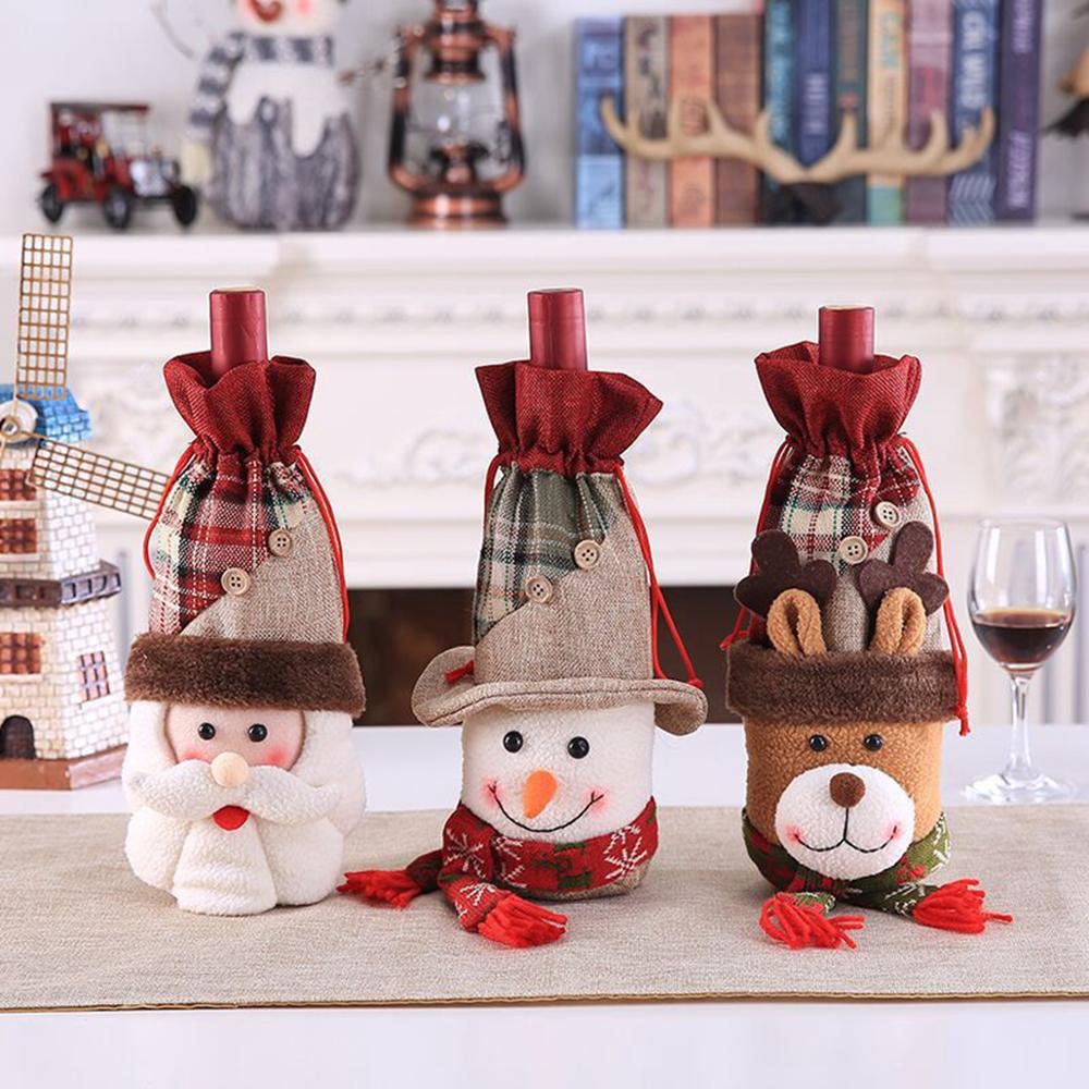 Christmas Wine Bottle Cover Merry Christmas Decor for Home 2023 Navidad Noel Christmas Ornaments Xmas Happy New Year 2024