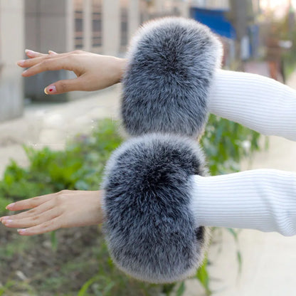 Real Fox Fur Cuffs for Women 2019 Winter Fashion Black Raccoon Fur Cuff  Lady Bracelet Wristband Arm Warmer