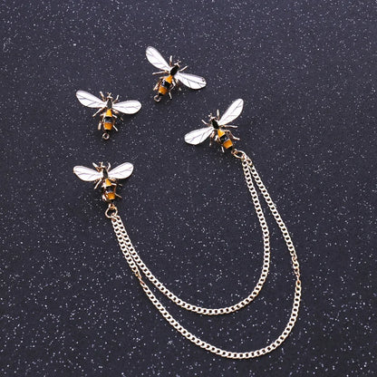 Cute Bee Vintage Brooches Pins Animal Alloy Metal Chain Brooch Broches Man Suit Shirt Collar Tassel Lapel Pin Women Jewelry