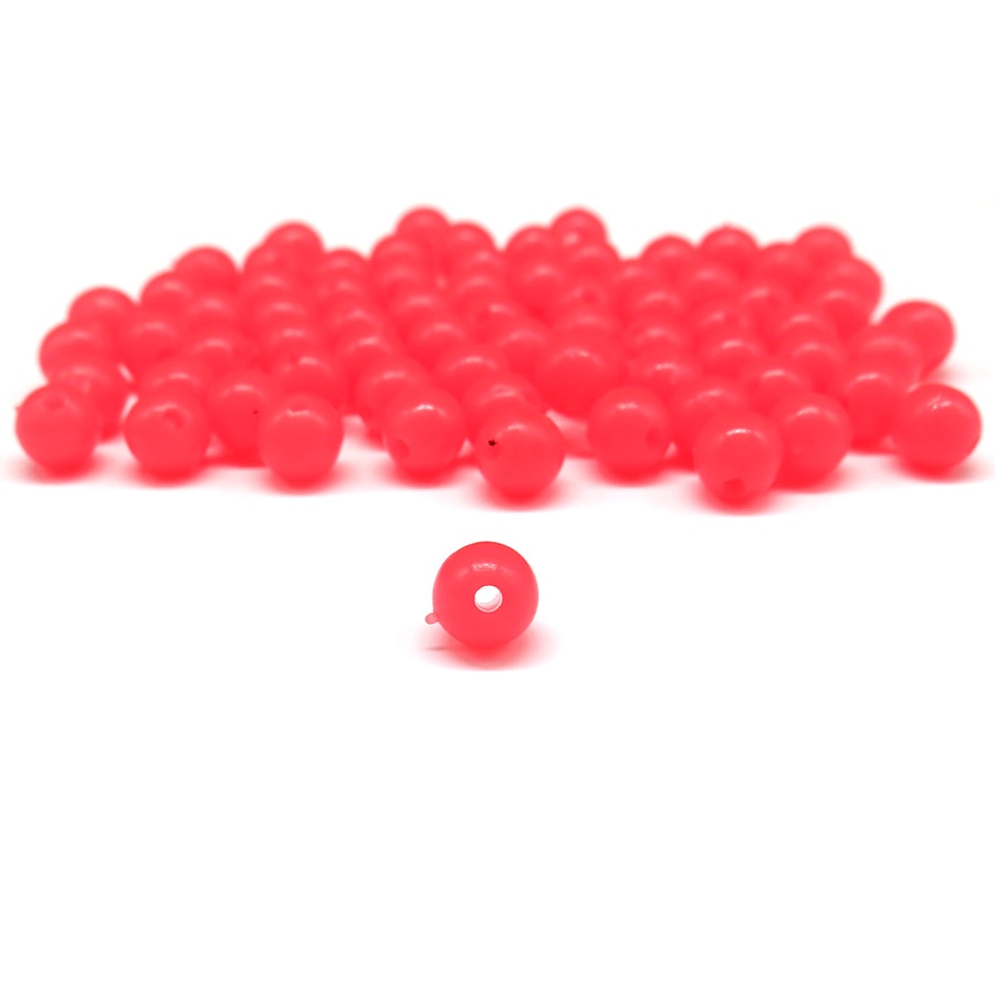 Minfishing 200 Pcs Red Soft Glowing Fishing Beads for Night Fishing Round/Oval Stopper Luminous Beads Fishing Accessories