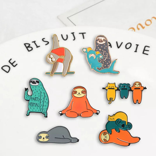 Funny Sloth Series Badges Brooches Cute Nickname Flash Denim Enamel Lapel Pins for Kids Fans Friends Jewelry