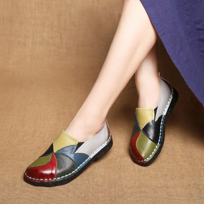 WOIZGIC Women's Ladies Female Woman Mother Shoes Flats Leather Loafers Moccasins Mixed Colorful Non Slip on Plus Size 42