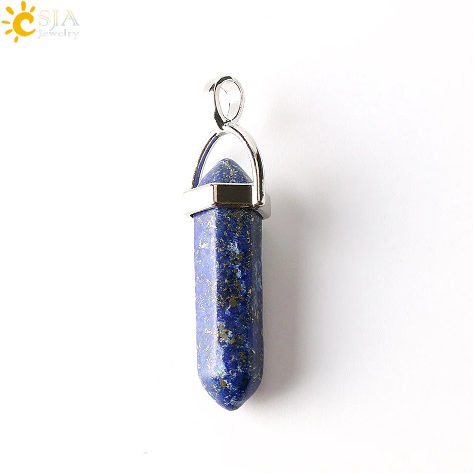 CSJA Bullet Natural Stone Pendant Real Purple Crystal Men Women Chakra Gem Stones Quartz Aventurine Pendants Jewelry  E001