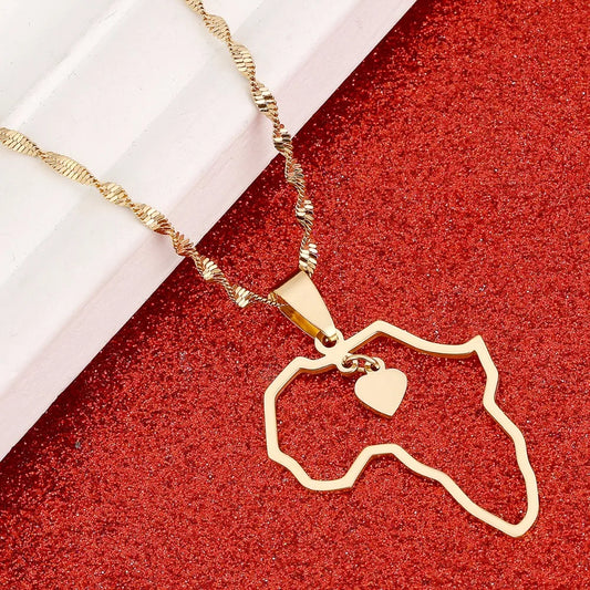 Africa Map Pendant Necklaces Heart African of Maps Jewelry Charms Gold Color Heart Map