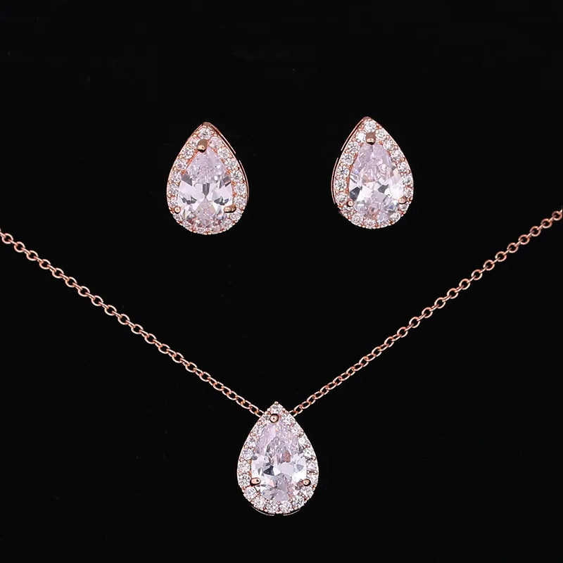 Nigerian Water Drop Cubic Zirconia Wedding Jewelry Sets Inlay Luxury Crystal Bridal Jewelry Set for Bridesmaids AS099