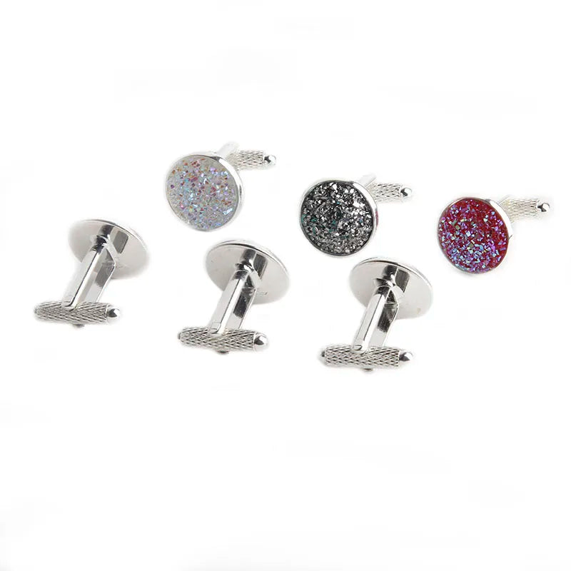 Simple Luxury Colorful Drusy Stone Cufflinks for Men Women Round Rhinestone Cuff Links Novelty Shirt Sleeve Buttons Accessories