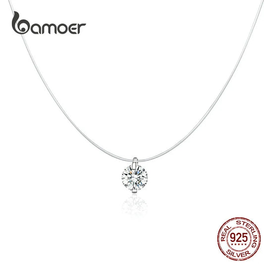 Bamoer Silver Invisible Chain Necklaces Pendants Rhinestone Choker Necklaces Transparent Fishing Line Collier Femme SCN332