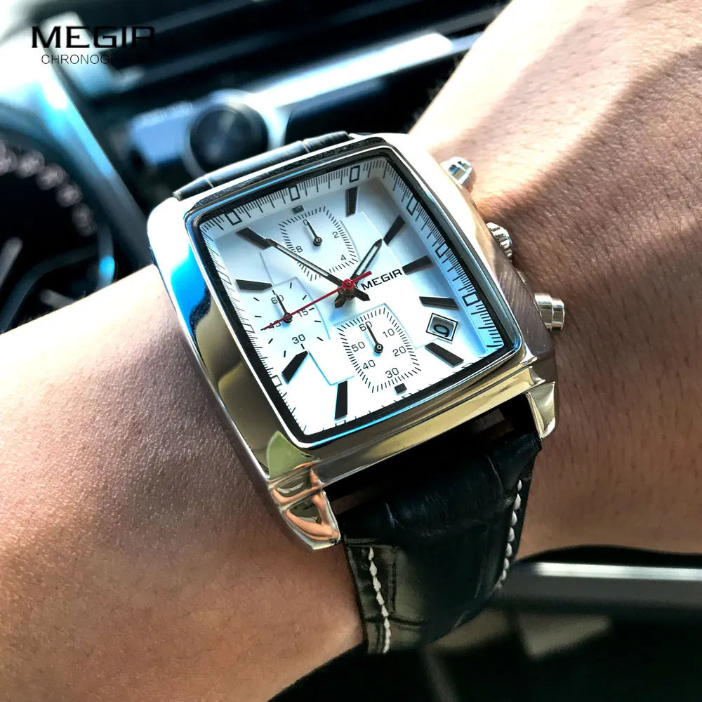 MEGIR New Casual Brand Watches Men Hot Fashion Sport Wristwatch Man Chronograph Leather Watch for Male Luminous Calendar Hour