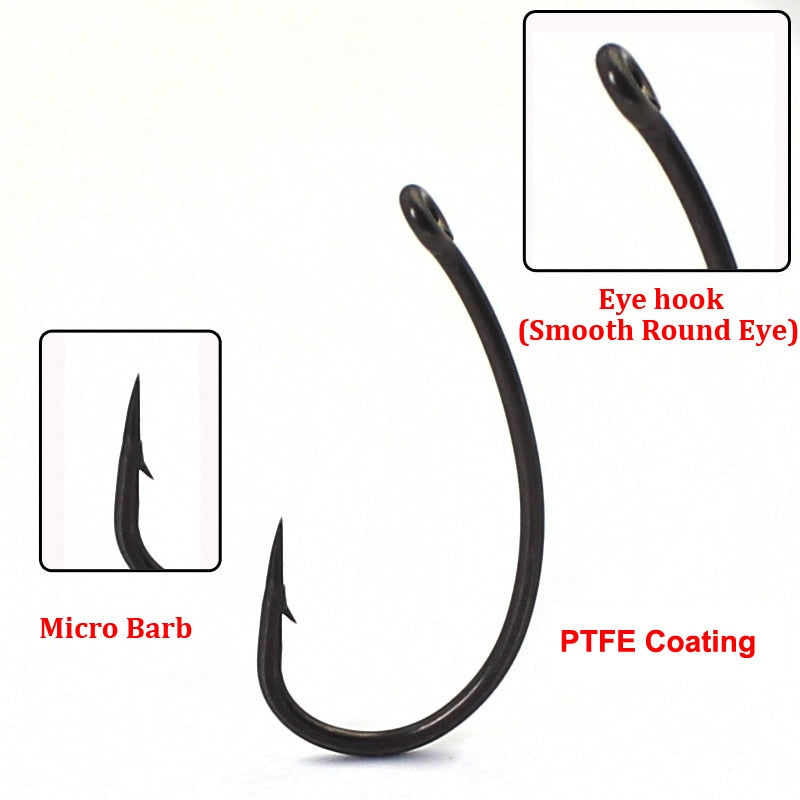 10PCS Carp Fishing Hook PTFE Coating Carp Hooks High Carbon Steel Matte Black With Micro Barb Barbed Hook Fit for Competition