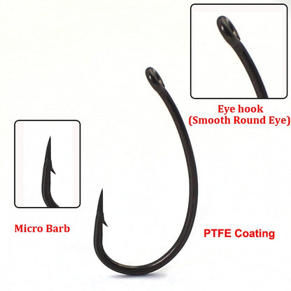 10PCS Carp Fishing Hook PTFE Coating Carp Hooks High Carbon Steel Matte Black With Micro Barb Barbed Hook Fit for Competition