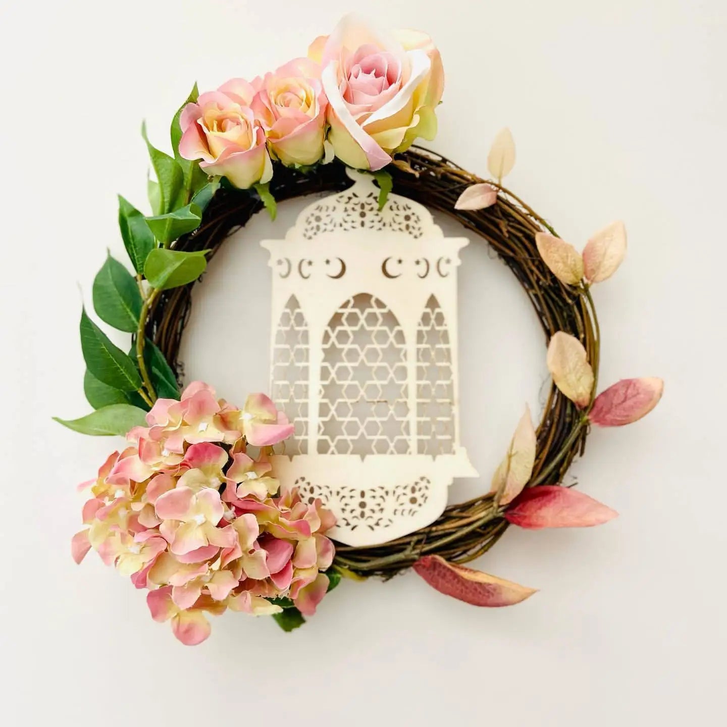 Eid Ramadan Wooden Hanging Ornaments for Ramadan Kareem DIY Wreath Supplies Islam Party Metal Ring Wreath Party Decorations