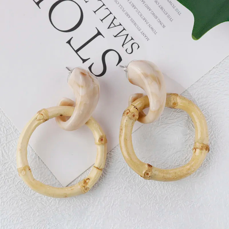 AENSOA Multiple 27 Style Korea Handmade Wooden Straw Weave Rattan Vine Braid Drop Earrings New Geometric Long Earrings