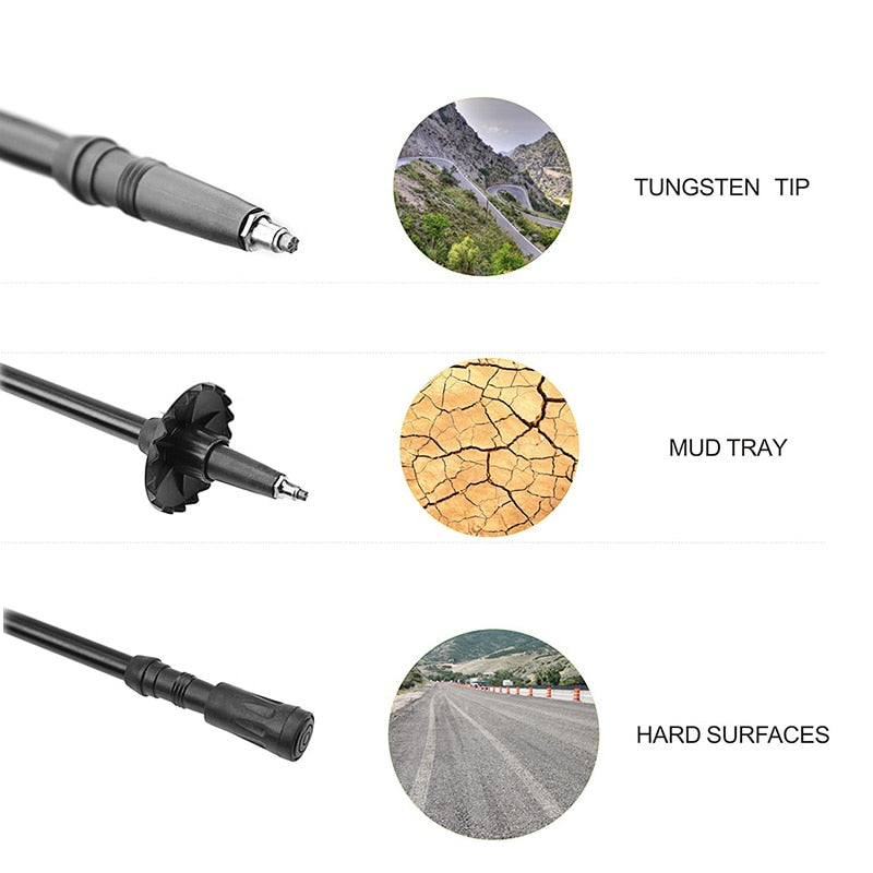 VILEAD Nordic Stick Adjustable Retractable Cane Outdoor Portable Travel Hiking Trekking Poles 2 Pcs 50-105cm
