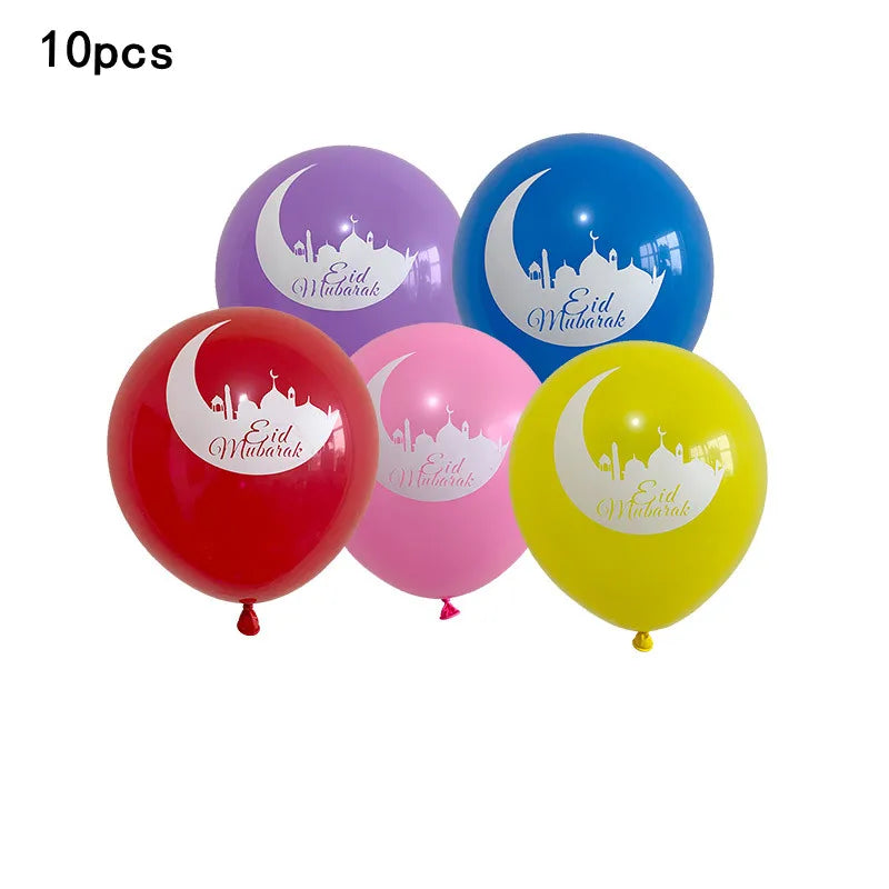 10pcs Eid Mubarak Latex Balloon Balloons Ramadan Kareem Decoration Ramadan Mubarak Muslim Islamic Festival Party DIY Decorations