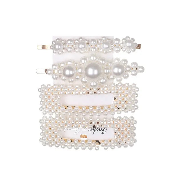 5Pcs/Set Pearl Hair Clip Snap Button Hair Pins for Women Sweet Pearl Hairpin Hair Clips Jewelry Lady Barrette Stick
