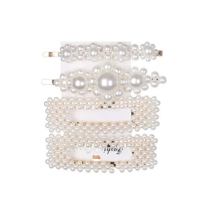 5Pcs/Set Pearl Hair Clip Snap Button Hair Pins for Women Sweet Pearl Hairpin Hair Clips Jewelry Lady Barrette Stick