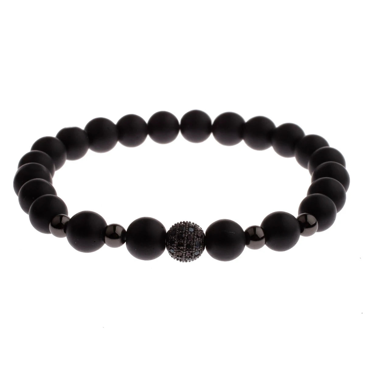 DOUVEI Round Black CZ Zircon Pave Lava Weaving Bracelet Men Beads Weaving Bracelet Homme Adjustable ABL005