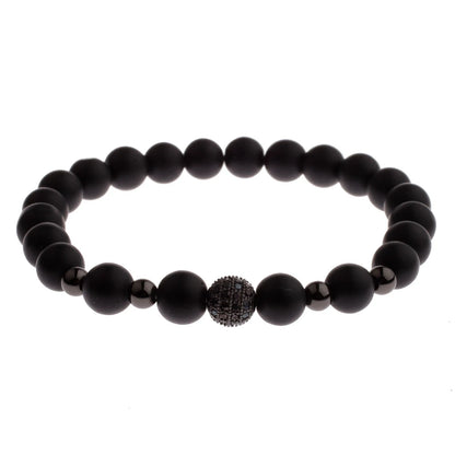 DOUVEI Round Black CZ Zircon Pave Lava Weaving Bracelet Men Beads Weaving Bracelet Homme Adjustable ABL005