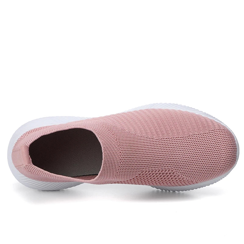 Moipheng 2023 Women Sneakers Vulcanized Shoes Sock Sneakers Women Summer Slip on Flat Shoes Women Plus Size Loafers Walking Flat