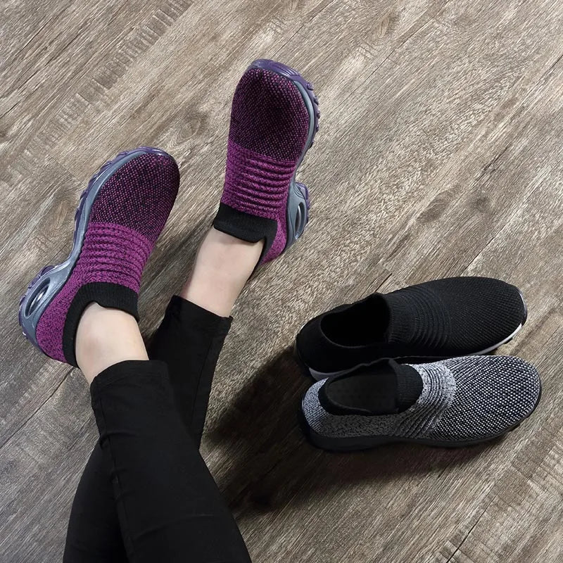 Womens Flats Slip on Shoes for Women Sock Sneakers Platform 2021 Comfortable Soft Ladies Spring Buty Damskie Sepatu Wanita Black