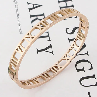 Delicate Hollow Roman Numeral Bracelets & Bangles Titanium Steel Bangle Fine Jewelry for Women Vacuum Plating Bangle