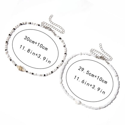 Separable 2 Layered White/Black Beads Necklaces Korean Small Beaded Conch Acrylic Shell Choker Necklace for Women Fashion Collar