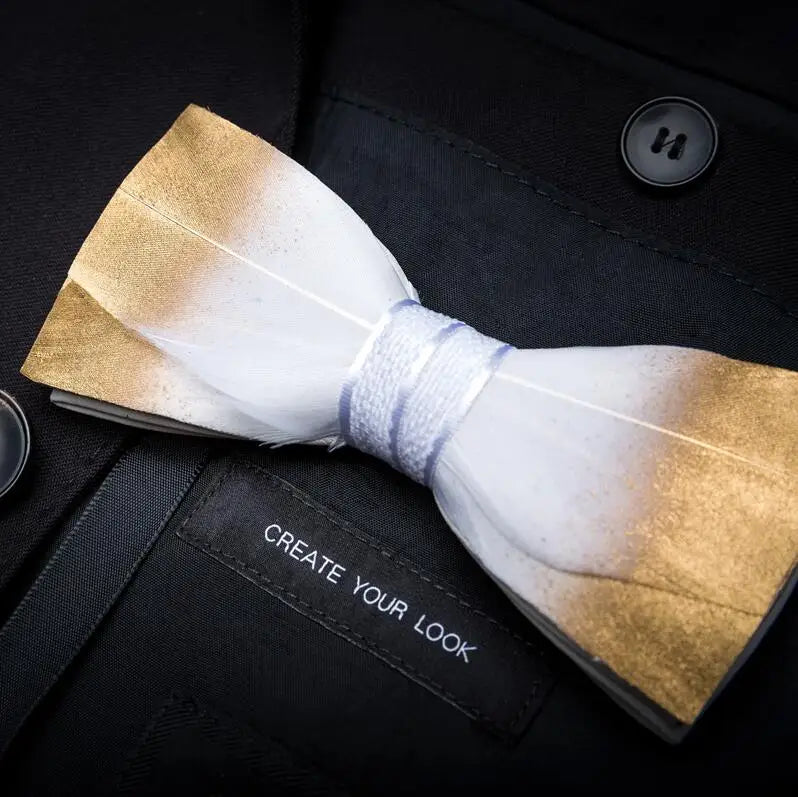 RBOCOTT Feather Bow Ties Men's Luxury Bowtie With Box Fashion Peacock Feather Bow Ties for Men Business Party Wedding