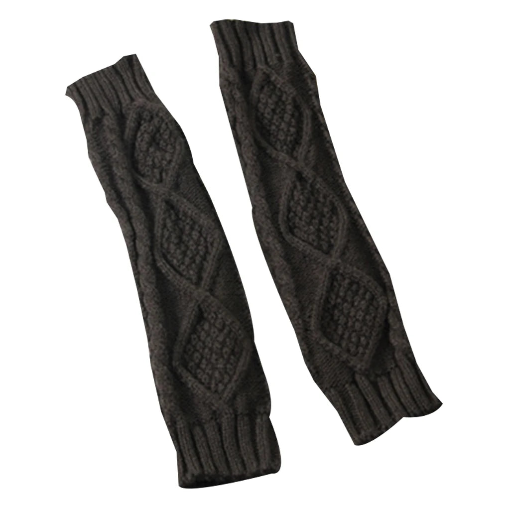 1 Pair Autumn Winter Women Knit Gloves Arm Wrist Sleeve Hand Warmer Girls Rhombus Long Half Winter Mittens Fingerless Gloves