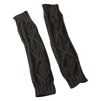 1 Pair Autumn Winter Women Knit Gloves Arm Wrist Sleeve Hand Warmer Girls Rhombus Long Half Winter Mittens Fingerless Gloves