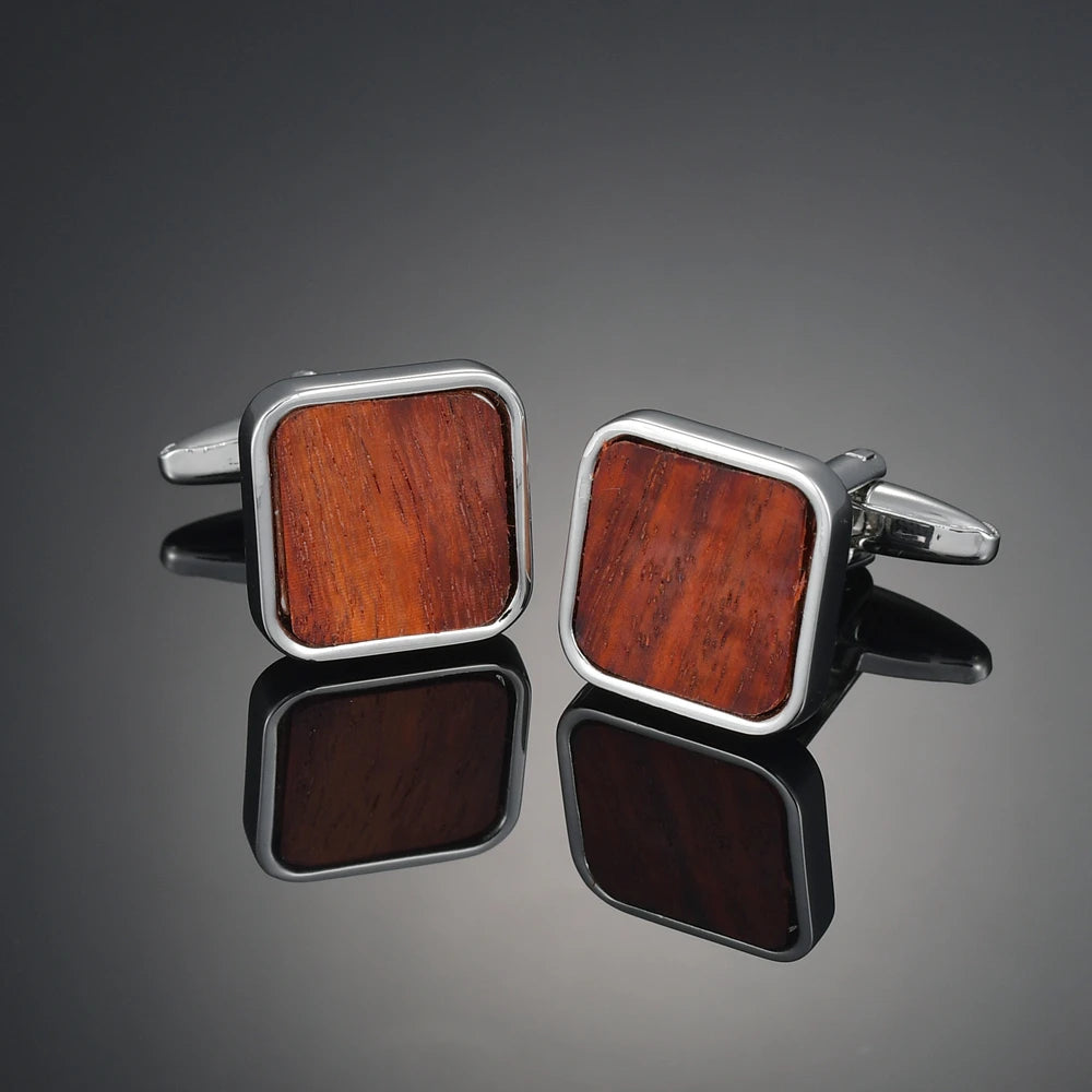 Novelty Luxury Quality Copper Carbon Fibe/ Red Wood/Crystal Cufflinks Design for Mens French Suit Accessories Jewellery Gemelos