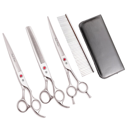 Purple Dragon 8" Stainless Dog Scissors Kit Straight Shears Thinning Shears Curved Shears Pet Scissors Grooming Scissors Z3005