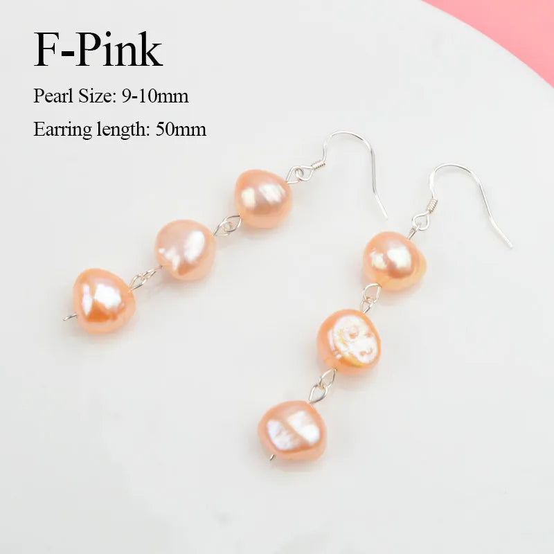 ASHIQI Natural Freshwater Pearl Earrings Real 925 Sterling Silver Long Korean Earrings for Women Big Baroque Pearl Jewelry