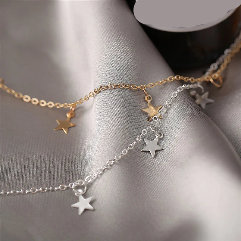 Gold Color Chain Tassel Star Choker Necklace for Women Boho Chocker Necklace Pendants on Neck Collier Femme Jewelry