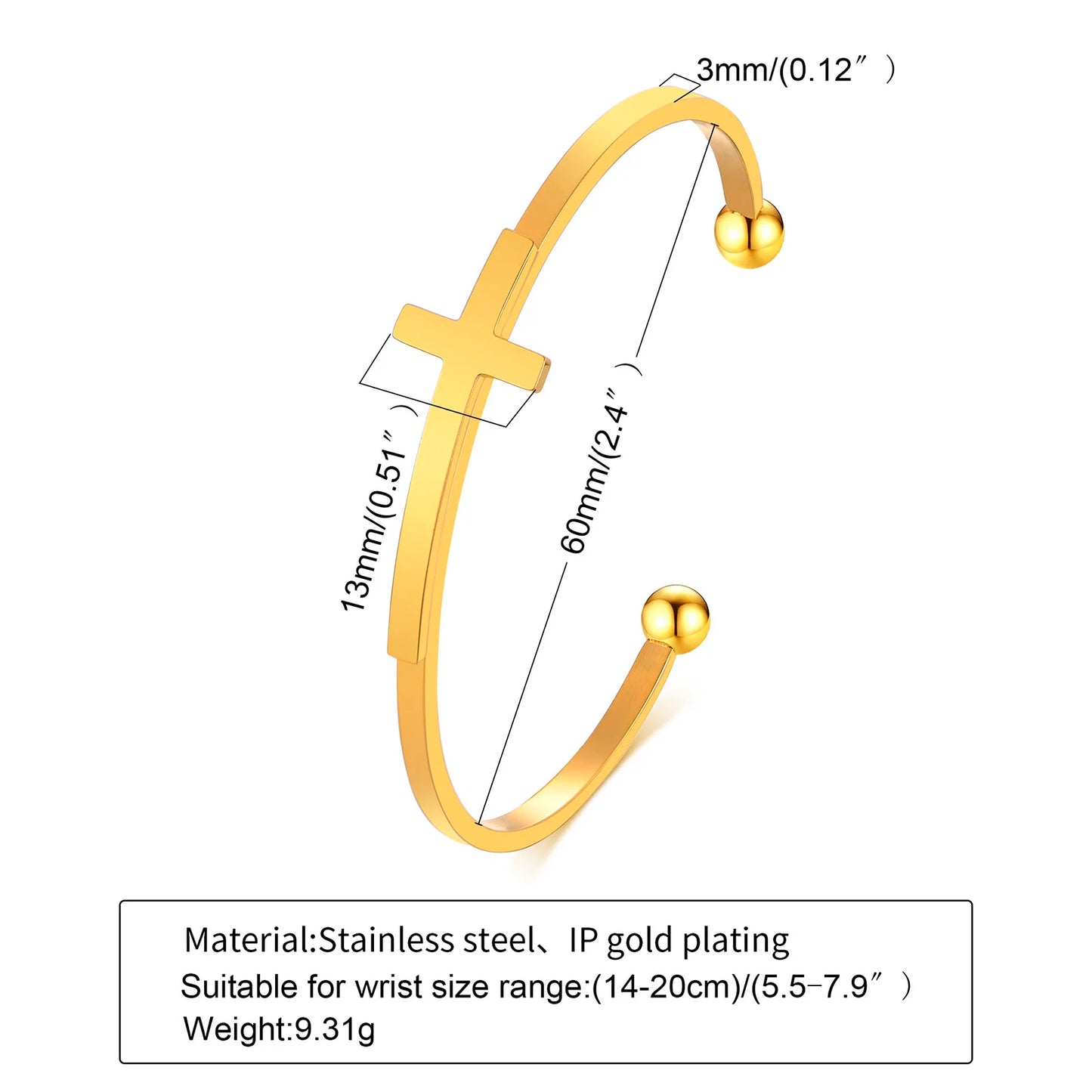 Silverly Cross Cuff Bracelet Stainless Steel Sideways Cross Bracelet Open Cuff Bangle for Men Unisex Jewelry