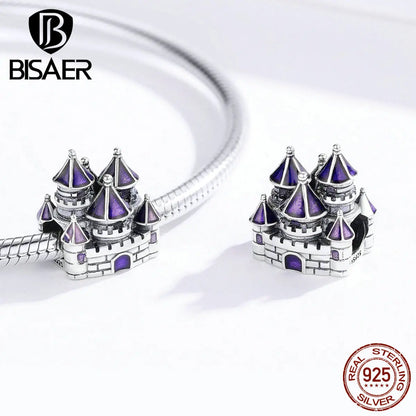 BISAER 925 Sterling Silver Blue Travel Suitcase Charm Pink Car Pendant Family House Home Beads Fit Women Bracelet DIY Jewelry