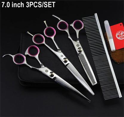 Brand Pet Grooming Scissors Set 7 8 Inch Professional Japan 440C Dog Shears Hair Cutting Thinning Curved Scissors With Comb Bag