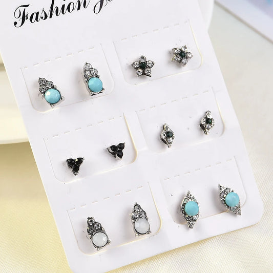 Vintage Geometric Stud Earrings Set for Women Girls 2022 Fashion Crustal Flower Shell Small Earrings Boucle d'Oreille Femme